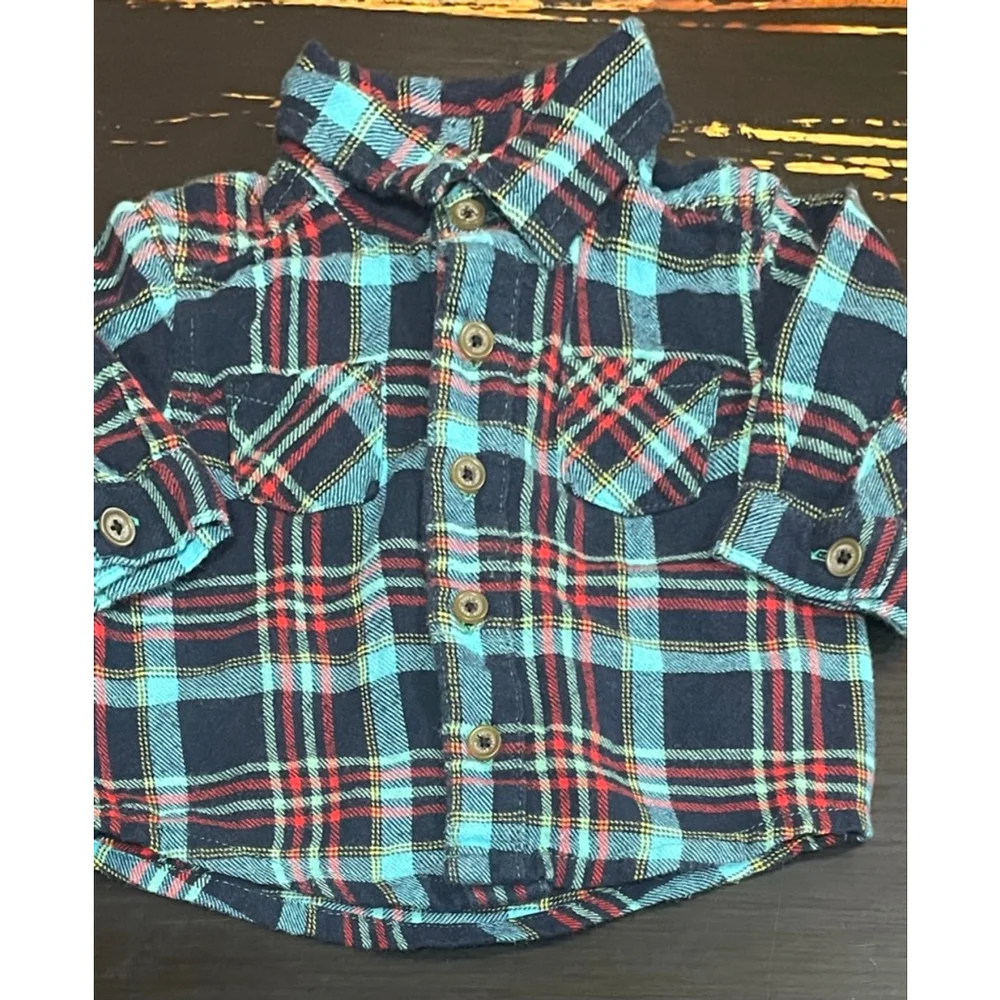 Baby OshKosh B'gosh Button Down Shirt 3 Months Navy Blue Plaid